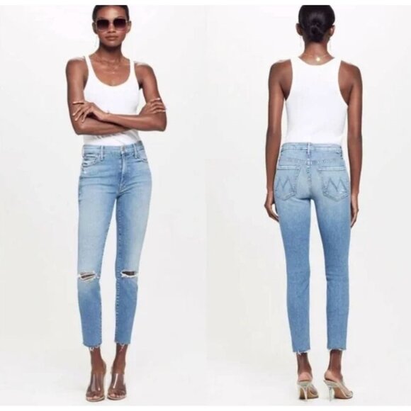 MOTHER Denim - MOTHER Denim High Waisted Looker Ankle Fray Thrilling Shots Medium Wash Size 31